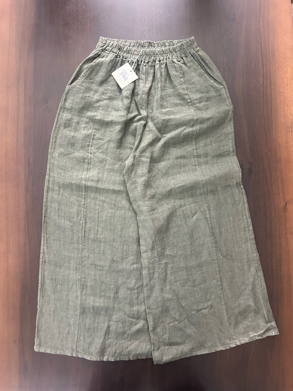 NWT Lands Down Under Lightweight 100% Linen Wide Legged Baggy Green Pants